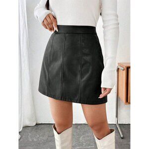 Vegan leather paneled mini skirt boho minimalist black